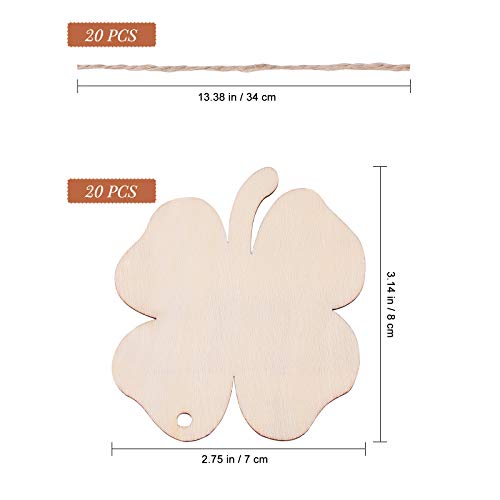 Amosfun Wooden Four-Leaf Clover Ornaments St. Patricks Day DIY Wood Arts and Crafts Shamrock Wooden Hanging Adornments Party Favors Decorations 20PCS Amosfun