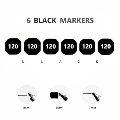 6pcs Black Alcohol Markers Set, Dual Tips Art Markers Drawing Sketched Double Tipped Markers for Beginner Adults Kids(Black) Arhomet