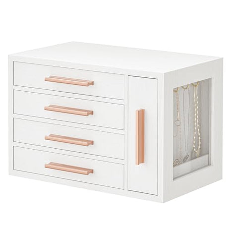 HOOBRO Jewelry Box for Women, Wooden Jewelry Organizer with Transparent Window, 4-Layer Jewelry Organizer Box, Jewelry Holder Organizer for Earrings, HOOBRO