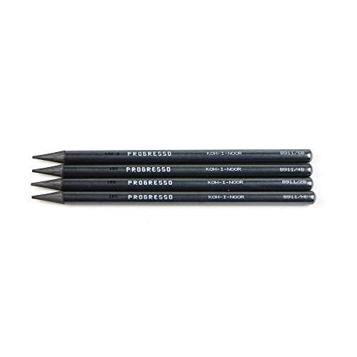 Koh-I-Noor Progresso Woodless Graphite 4-Pencil Set, HB, 2B, 4B, 6B Degrees, 1 Pencil per Degree (FA8911.4BC) , Black Koh-I-Noor