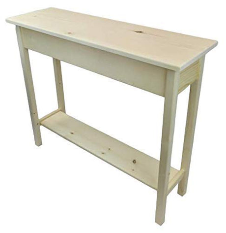 36" Unfinished Pine Console Sofa Table with Bottom Shelf Generic