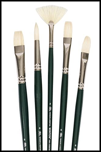 Winsor & Newton Winton Long Handle Brush (5 Pack) (Round 6, Filbert 6, Flat 6, Bright 8, Fan 3)