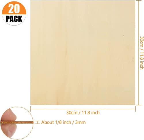 20PCS Basswood Sheets 1/8 x 12 x 12 Inch Plywood 3mm Square Wooden Board for Crafts, Unfinished Wooden Sheets 3mm Basswood for DIY Architectural