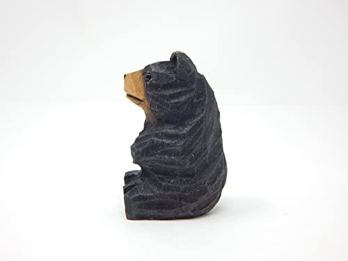 Selsela Black Bear Keychain Ring Clip Charm Miniature Wood Mini Figurine Small Animal Selsela