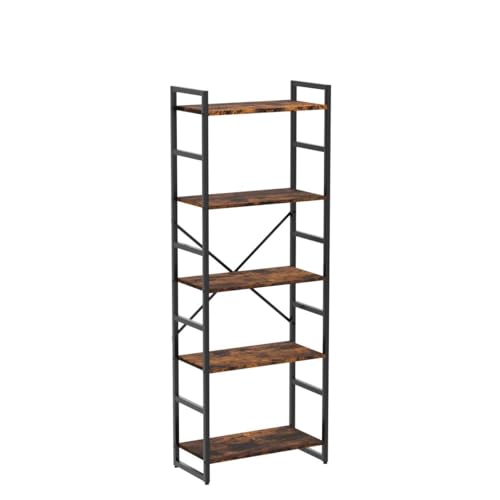 Shintenchi Rustic Brown 5-Tier Industrial Bookcase for Home, Office, and Living Spaces - WoodArtSupply