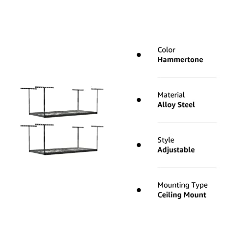 2-Pack 4 x 8 MonsterRax Overhead Garage Storage Rack, Ceiling Rack for Garage Shelving, Organization, Adjustable Hanging Storage, Grey, 18"-33" - WoodArtSupply