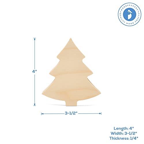Chunky Christmas Wood Tree Cutout 4-inch, Pack of 5 Small Wooden Tree for Crafts, Christmas Table Decor & Tiered Tray, by Woodpeckers Woodpeckers