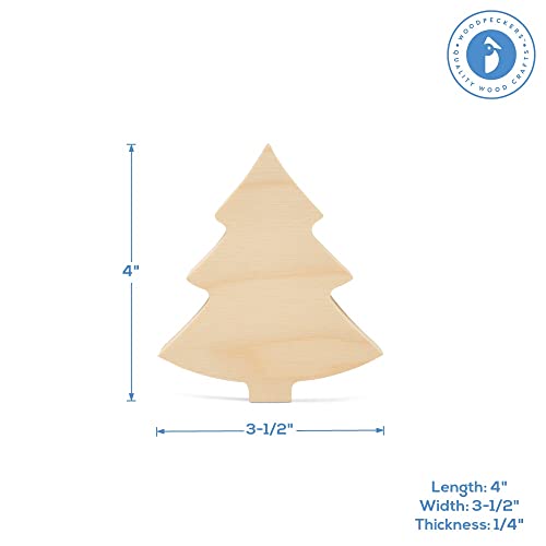 Chunky Christmas Wood Tree Cutout 4-inch, Pack of 5 Small Wooden Tree for Crafts, Christmas Table Decor & Tiered Tray, by Woodpeckers