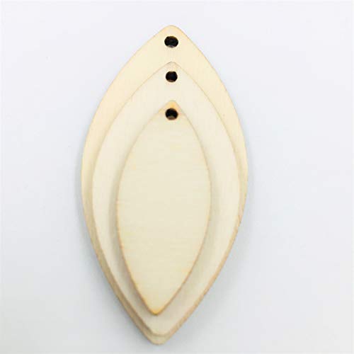 30PCS Leaf Shape Unfinished Wood Earring Blanks Pendant Laser Cut Wood Shapes (Natural, 50mm, 40mm, 30mm) NUORUI