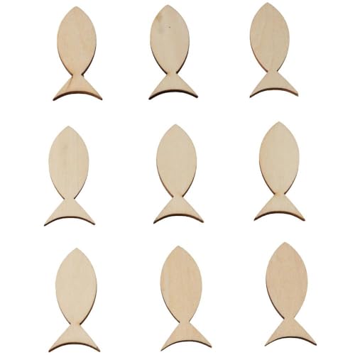 Uniquer 100 PCS Unfinished Wooden Fish Cutout Slices,Blank Wooden Solid Fish Slices for DIY Painting Crafts,Ocean Theme Party Uniquer