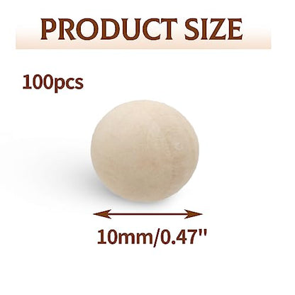 Uenhoy 100 Pcs Wooden Round Ball 1/2" (12mm) Unfinished Natural Wood Balls Wooden Spheres for Crafts and DIY Projects - WoodArtSupply