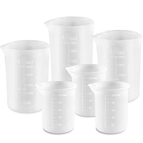 Coopay 100ml 250ml Silicone Measuring Cups for Resin Non-Stick Mixing Cups Glue Tools, Precise Scale for for Resin DIY Craft Jewelry Making, 6 PCS