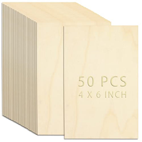 Jyongmer 50 Pieces Unfinished Wood Pieces, Thin Wood Sheets Plywood Sheets Unfinished Basswood Sheets for Wooden DIY Ornaments, Painting, Drawing, Jyongmer