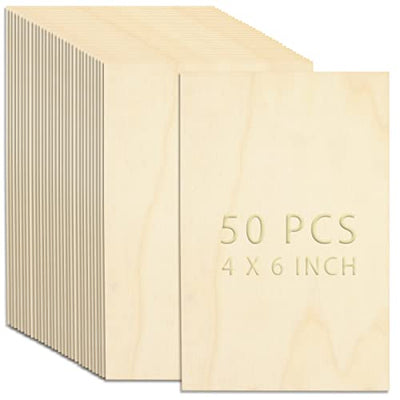 Jyongmer 50 Pieces Unfinished Wood Pieces, Thin Wood Sheets Plywood Sheets Unfinished Basswood Sheets for Wooden DIY Ornaments, Painting, Drawing,