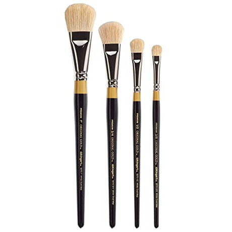 KINGART B-096 Premium 4 pc. Original Gold 9270 Series Oval Mop Brush Set, Natural Hair for Acrylic, Oil, Watercolor Paint, Short Handle, 4 Brushes KINGART