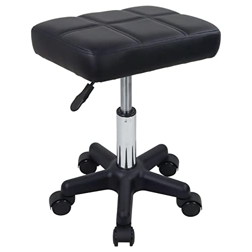 FURWOO Rectangle Rolling Stool with Wheels Height Adjustable Swivel Stool Chair for Spa Salon Massage Black - WoodArtSupply