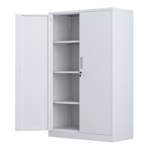 iJINGUR Metal Storage Cabinet with Locking Doors and 3 Adjustable Shelves, 53.5-Inch Tall Lockable Steel Storage Cabinets for Home Office Garage - WoodArtSupply