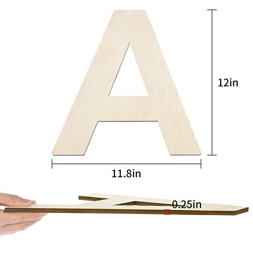 Fuyit Wood Letters A, 12 Inch Tall 1/4 Inch Thick Blank Unfinished Wooden Letter for DIY Crafts, Painting, Wall Arts, Home & Party Decor