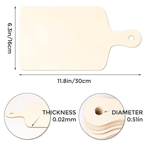 Oomcu 12PCS Wooden Mini Cutting Board with Handle,Rectangle Unfinished Wood Craft Paddle Serving Tray Chopping Board Cutout for DIY Thanksgiving Oomcu
