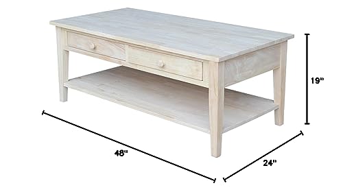 IC International Concepts Spencer Coffee Table, 48 in W x 24 in D x 19 in H, Unfinished
