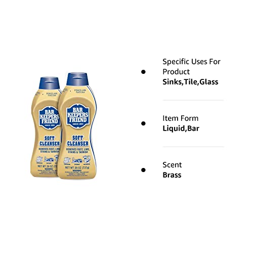 Bar Keepers Friend Soft Liquid Cleanser- Multipurpose Cleaner & Rust Stain Remover for Stainless Steel, Porcelain, Ceramic Tile, Copper, Brass 26 Oz Bar Keepers Friend