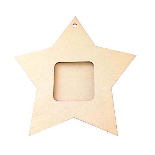 Amosfun 10pcs Wood Star Mini Photo Picture Frames Wooden Unfinished Wooden Cutouts 4th of July Decorations