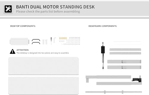 BANTI 48'' Adjustable Height Electric Standing Desk with Double Drawer, Stand Up Home Office Desk with Splice Tabletop, White - WoodArtSupply