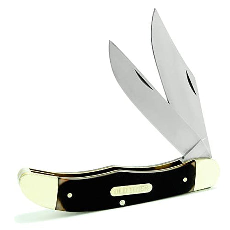 Schrade Old Timer 25OT Folding Hunter 9.3in Traditional Pocket Knife with 2 High Carbon SS Blades, Ergonomic Handle, and Leather Belt Sheath for EDC, Old Timer