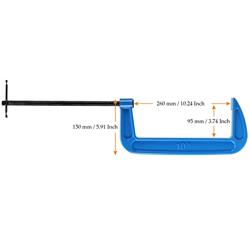 MUKCHAP 2 PCS 10 Inch C-clamp, Malleable Iron Large C Clamps, Heavy Duty G Clamps with 4 Inch Throat Depth, for Woodworking and Metal Workpiece - WoodArtSupply