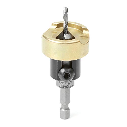 Amana Tool 55227 Carbide Tipped 82 Degree Countersink Set with Adjustable Drill Bit Depth Stop and No-Thrust Ball Bearing 3/8 Dia x 1/8 Drill Dia x Amana Tool