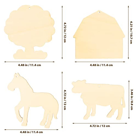 EXCEART 45pcs Farm Animals Unpainted Wood Cutout Shapes Cow Pig Chicken Horse Sheep Dog Unfinished Animal Wooden Ornaments Blank Gift Tags for EXCEART