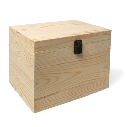 10x7x7-Inch Unfinished Wooden Box with Hinged Lid & Front Clasp for DIY Art Project Crafts Woodcraft Keepsake - Easy to Stain Paint Wood Burning