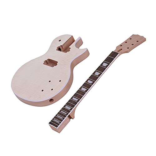 HHOP LP Style Unfinished Electric Guitar DIY Kit Set Mahogany Body & Neck Rose Wood Fingerboard - WoodArtSupply