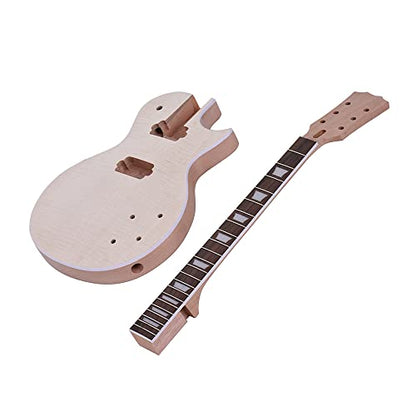 HHOP LP Style Unfinished Electric Guitar DIY Kit Set Mahogany Body & Neck Rose Wood Fingerboard - WoodArtSupply