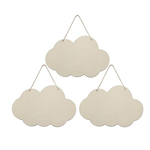 Creaides Cloud Wood Sign Cutout Wooden Cloud Shaped Sign DIY Crafts Hanging Ornament for Wreath Home Door Wall Art Decoration (7.9x5.2 In, 3 Pack) Creaides