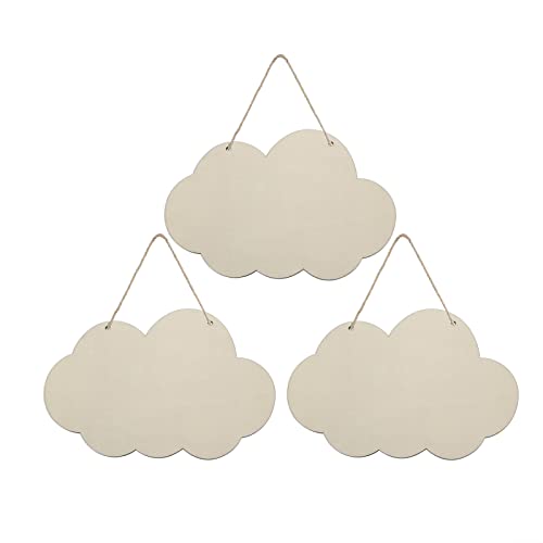 Creaides Cloud Wood Sign Cutout Wooden Cloud Shaped Sign DIY Crafts Hanging Ornament for Wreath Home Door Wall Art Decoration (7.9x5.2 In, 3 Pack)