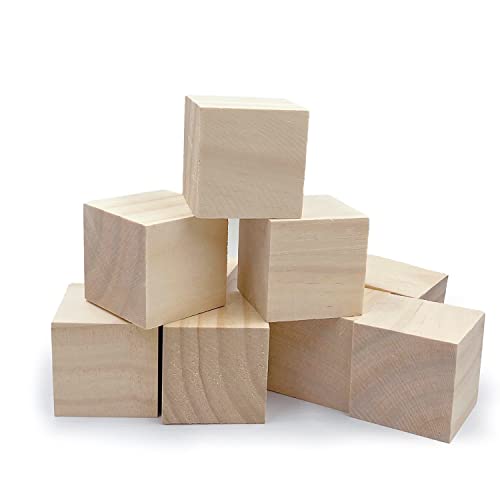 Wood Blocks for Crafts, Unfinished Wood Cubes, 2 Inch Natural Wooden Blocks, Pack of 8 Wood Square Blocks, Wooden Cubes for Arts and Crafts and DIY SIWUCHYE