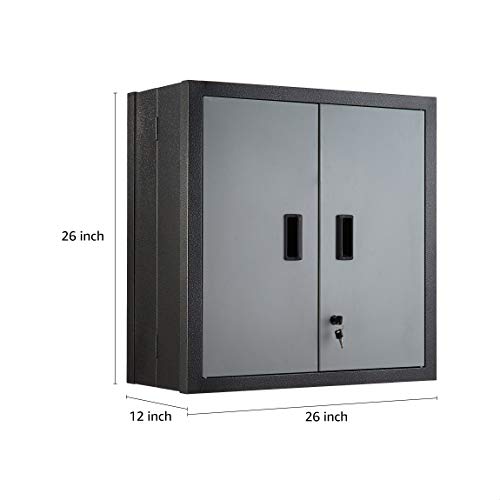 ROCKPOINT Wall Foldable Storeage Cabinets with Doors,Garage Storage Cabinet 2 Shelves & Locker,Metal Grey - WoodArtSupply