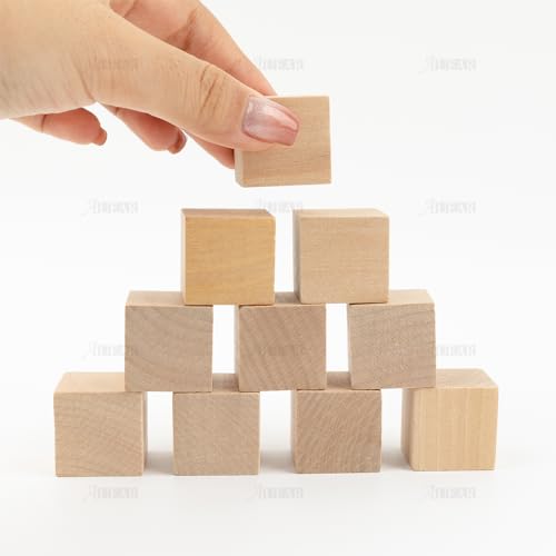 AUEAR, 20 Pack 1 Inch Natural Solid Blank Wooden Cube Unfinished Wood Building Blocks for DIY Craft Gifts AUEAR