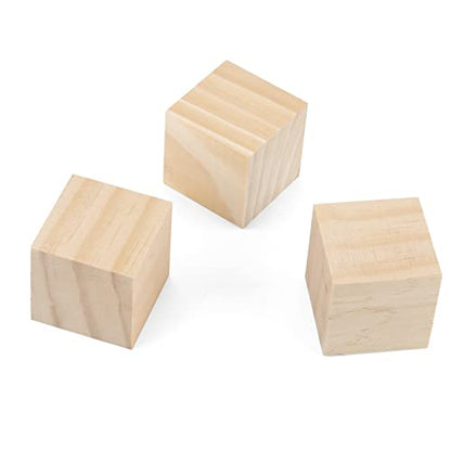 LEXININ 60 PCS 2 Inch Small Wooden Cubes, Natural Unfinished Wood Blocks, Blank Square Wood Cubes for Crafts, DIY Projects