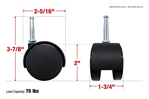 Shepherd Hardware 9418 2-Inch Office Chair Caster, Twin Wheel, 5/16-Inch Stem Diameter, 75-lb Load Capacity, 2-Pack, Black Shepherd Hardware