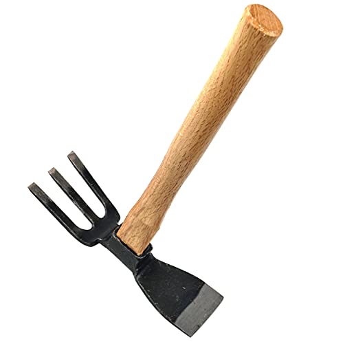 KAKURI Hoe Cultivator Combo Hand Tiller 14-3/4" Heavy Duty Hand Forged Japanese Steel Blade, Japanese Gardening Tool for Digging, Raking, KAKURI