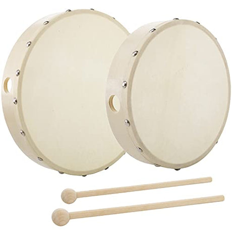 Foraineam 10 Inch & 8 Inch Hand Drum Musical Hand Percussion Wood Frame Drum with Drum Stick Foraineam