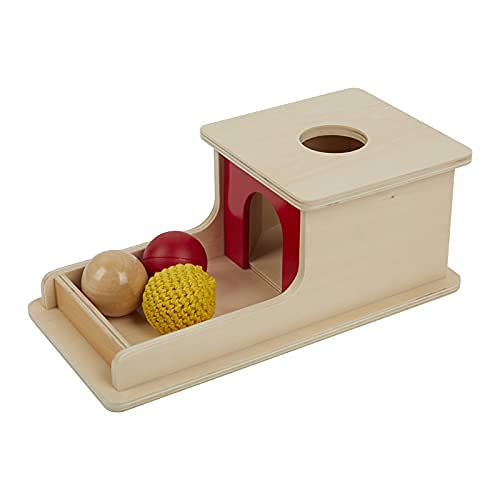 Adena Montessori Full Size Object Permanence Box with Tray Three Balls (Wood, Plastic,Knitted), Montessori Toys for Babies Infant 6-12 Month 1 Year Adena Montessori
