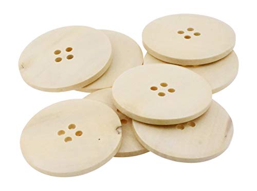 Unfinished Wooden Buttons - Round Wood Buttons for Crafts Sewing Sweater by Mandala Crafts Bulk 20 PCs 50mm 2 Inches Button with 4 Holes Mandala Crafts