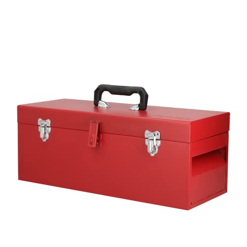 URREA Storage Box - Heavy Duty 20" x 7" x 7" Metal Tool Box with Chrome Plated Metallic Latch & Durable PVC Handle - D5 Urrea