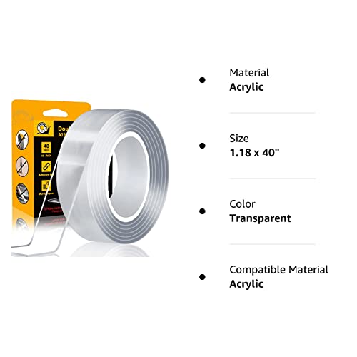 CZoffpro Double Sided Tape Heavy Duty - Clear Mounting Adhesive Two Tape, Transparent Strong Removable Stick Wall Strips Picture Carpet - Arts & CZoffpro