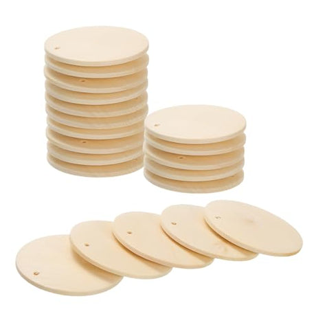 uxcell Round Wooden Discs, 20Pcs 45mm - Log Unfinished Wood Circles with Holes, Wood Ornaments for Crafts, DIY Jewelry Accessories, Birthday Board uxcell