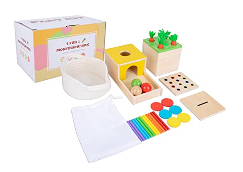 Montessori Toys for 1+ Year Old Baby Gifts,Play Kit Box Includes Carrot Harvest Games,Infant Coin Box,Fine Motor Skills Toys and Object Permanence YunHe XinQiao Toys Factory