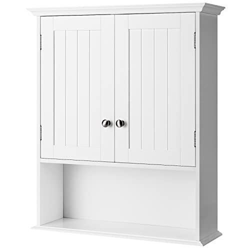 Tangkula Bathroom Wall Cabinet, Wooden Hanging Storage Cabinet with Doors & Shelves, Multipurpose Storage Cabinet for Bathroom Kitchen Living Room, Tangkula